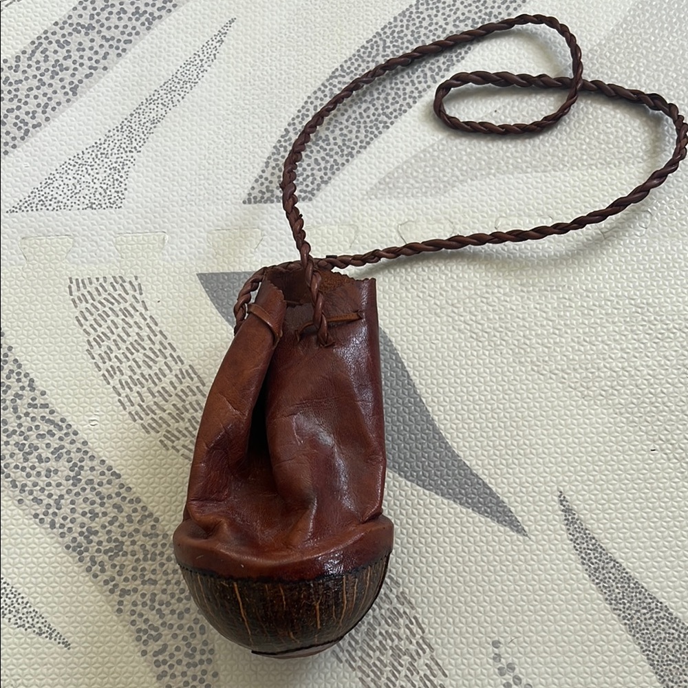 Brown Leather Drawstring coconut purse